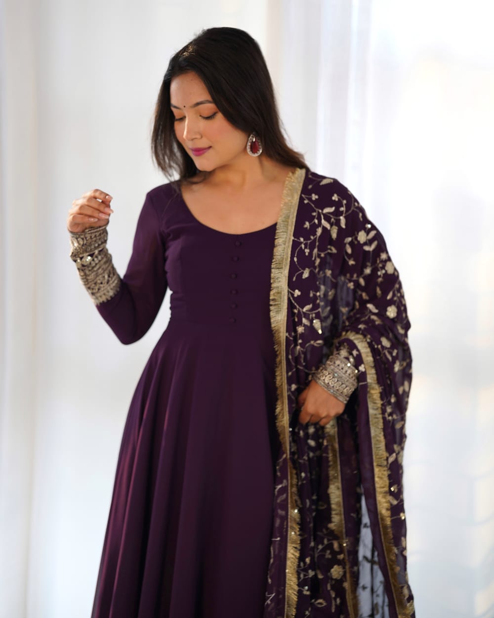 Ami's New Anarkali Gown With Pant-Dupatta Suit Set .