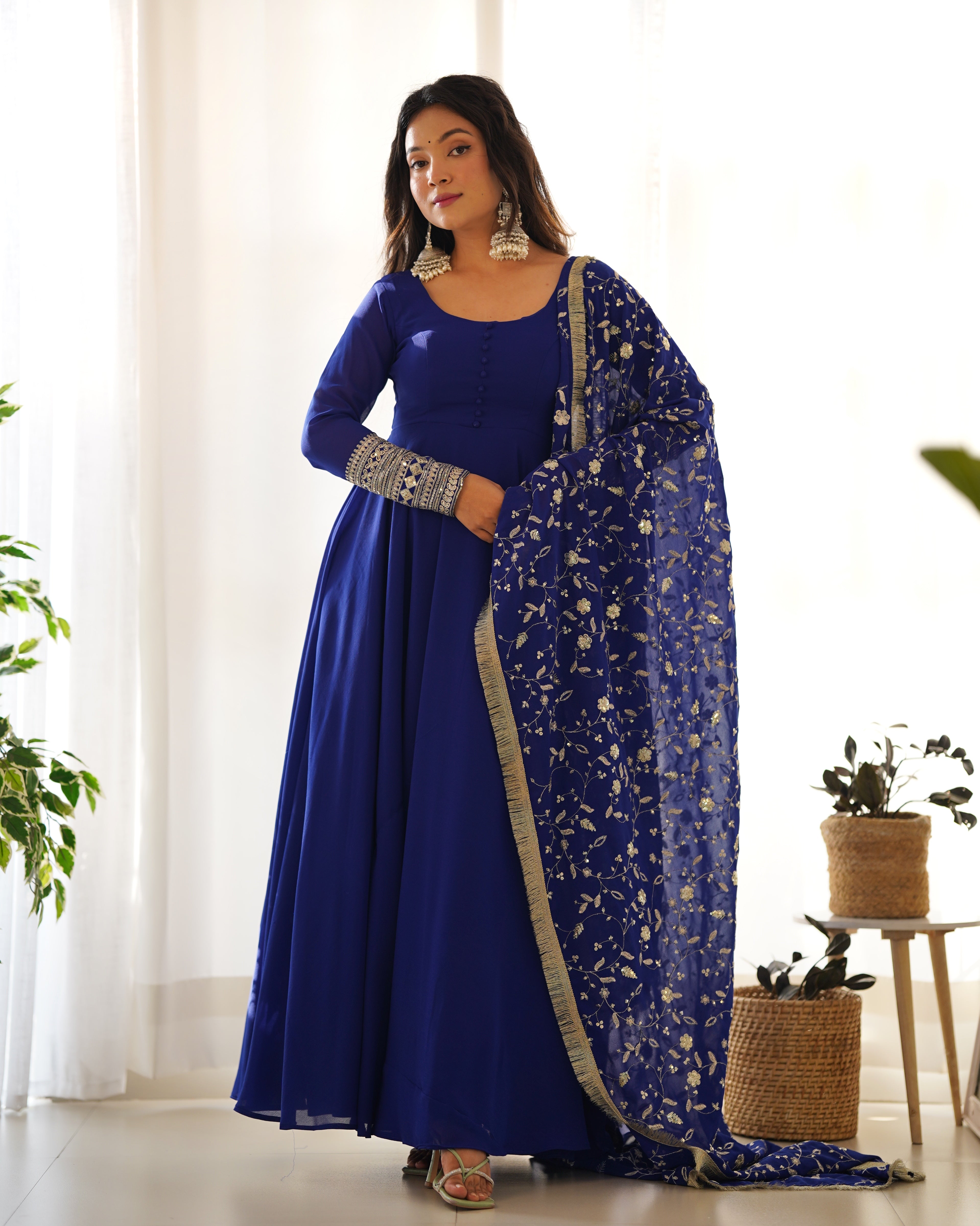 Ami's New Anarkali Gown With Pant-Dupatta Suit Set .