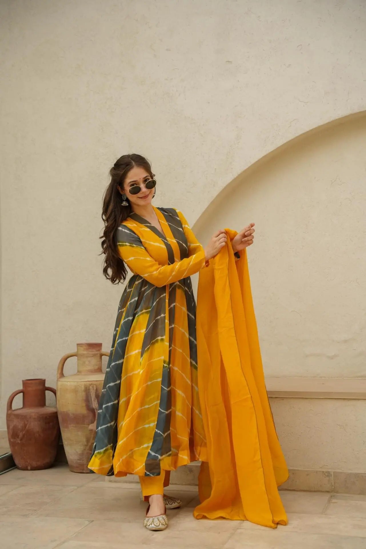 aaniya's mustard and black suit