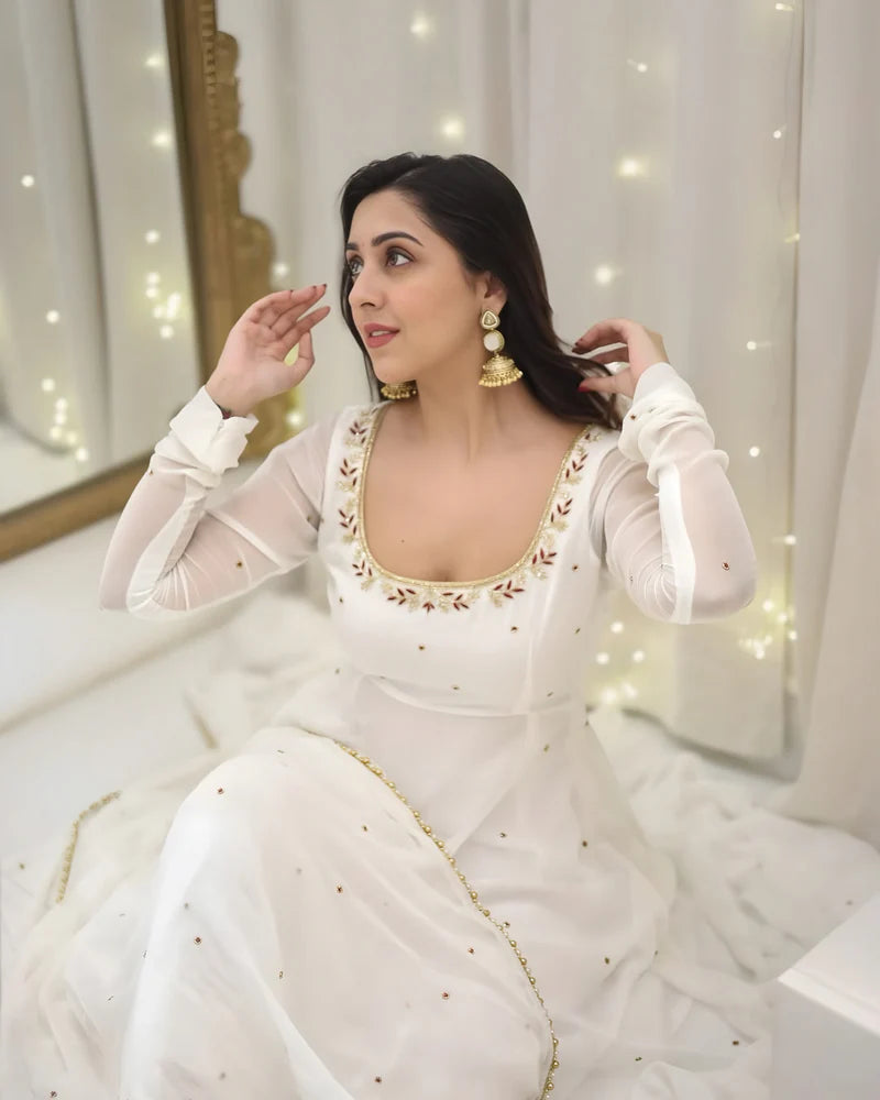 Traditional White Anarkali Suit