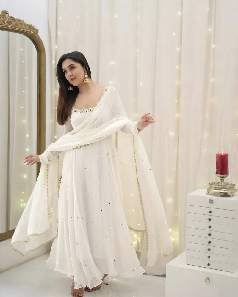 Traditional White Anarkali Suit