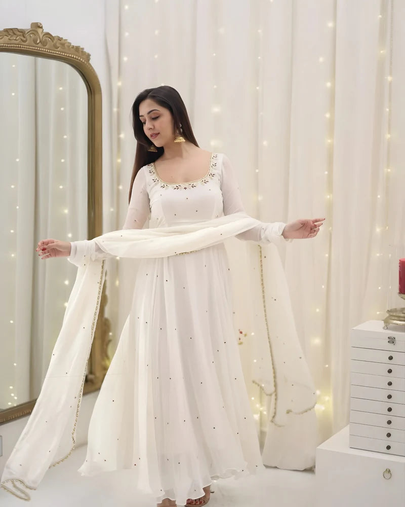 Traditional White Anarkali Suit
