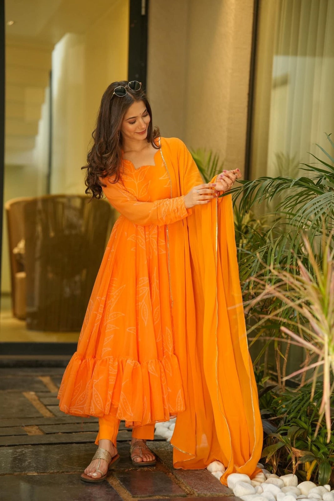 MARIGOLD ORANGE GEORGETTE SUIT SET TD 106