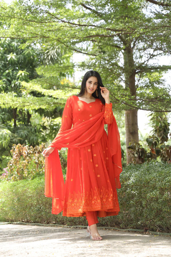 Keshavi's New Orange Color Anarkali Suit Set .