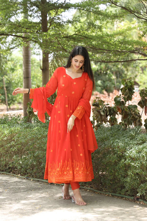 Keshavi's New Orange Color Anarkali Suit Set .