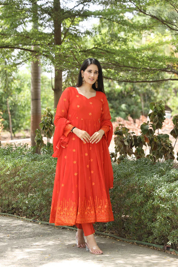 Keshavi's New Orange Color Anarkali Suit Set .