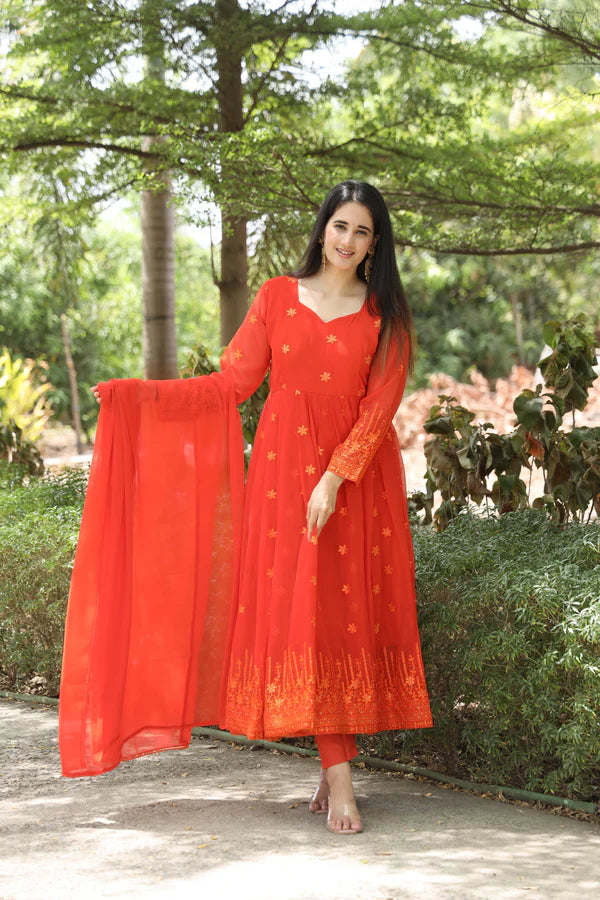 Keshavi's New Orange Color Anarkali Suit Set .