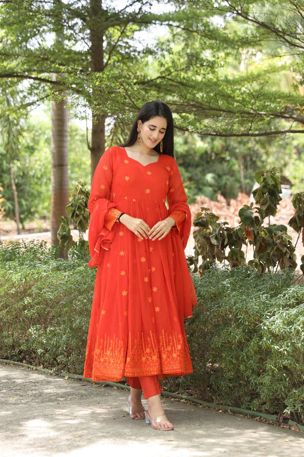 Keshavi's New Orange Color Anarkali Suit Set .