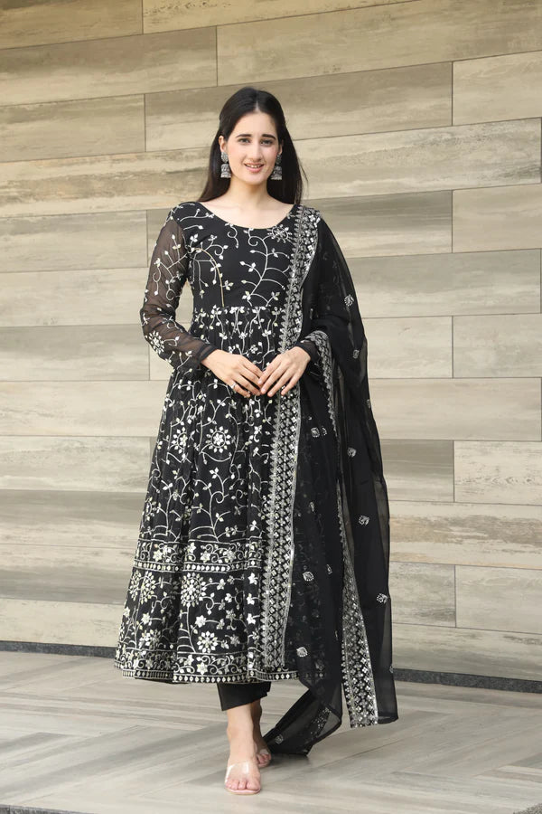 Damini's Black Color Anarkali Suit Set .