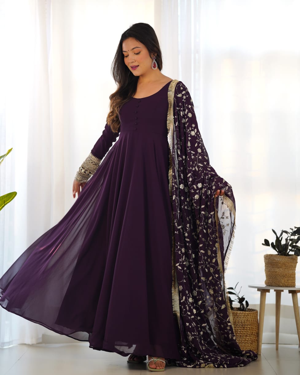 Ami's New Anarkali Gown With Pant-Dupatta Suit Set .