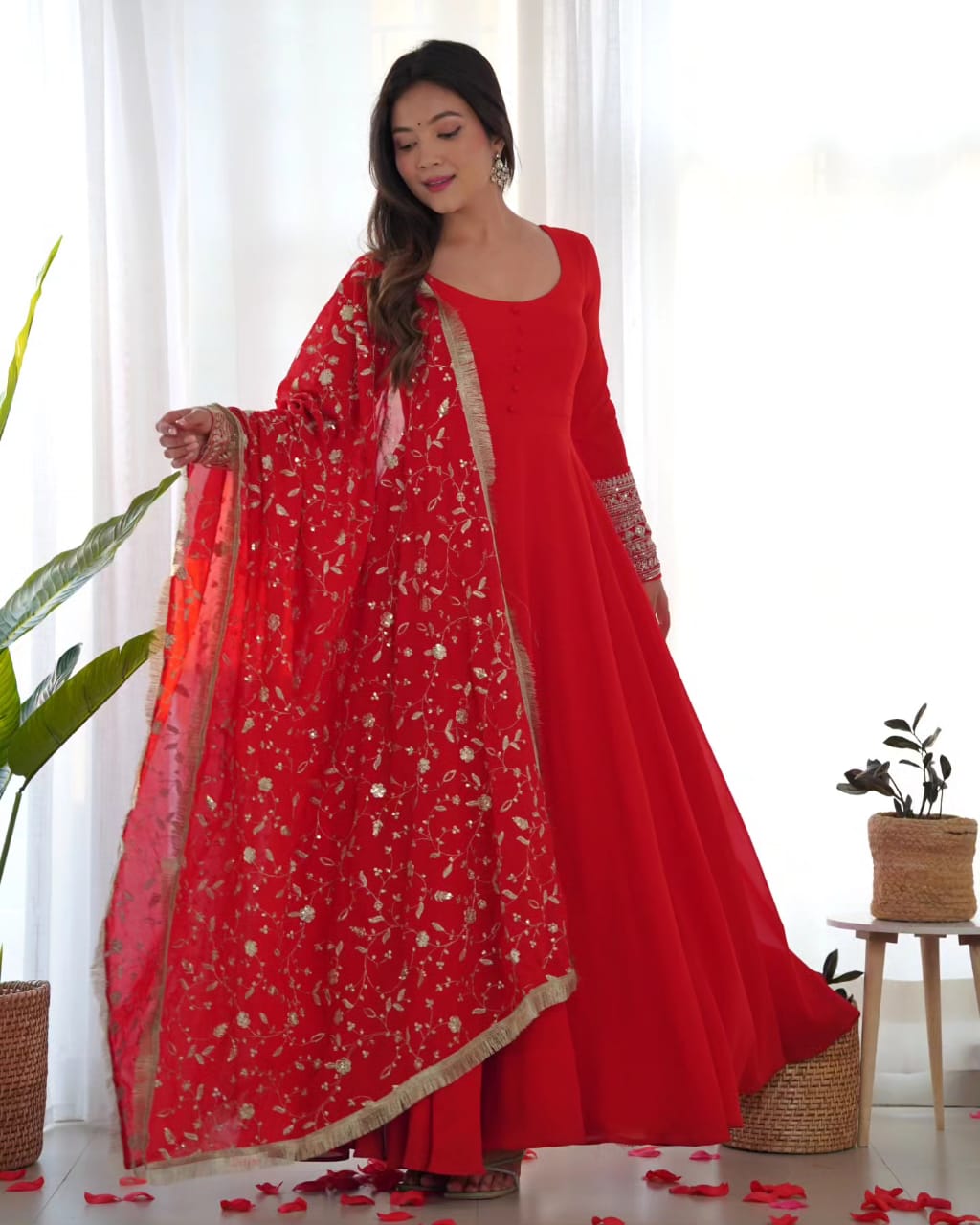 Ami's New Anarkali Gown With Pant-Dupatta Suit Set .