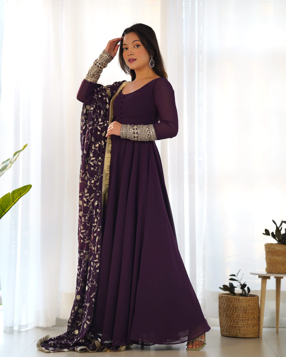 Ami's New Anarkali Gown With Pant-Dupatta Suit Set .