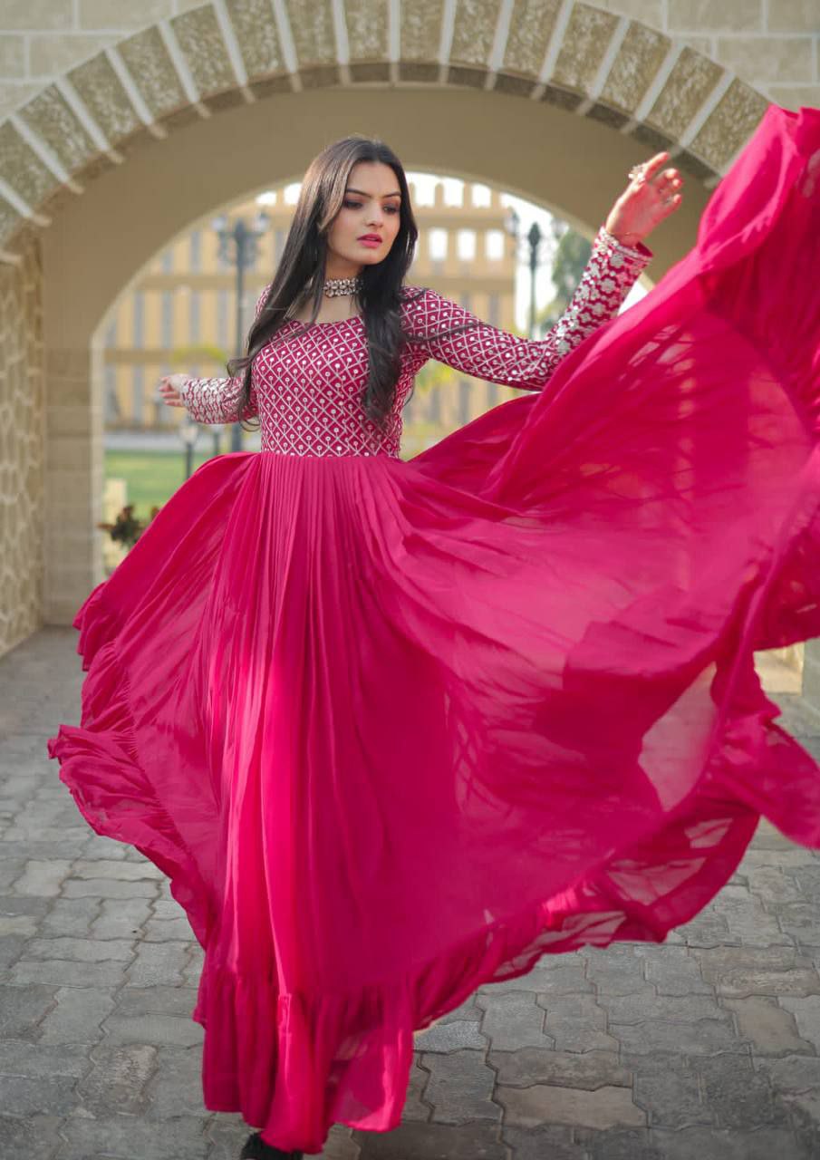 Pink Coloured Party Wear Gown 9122