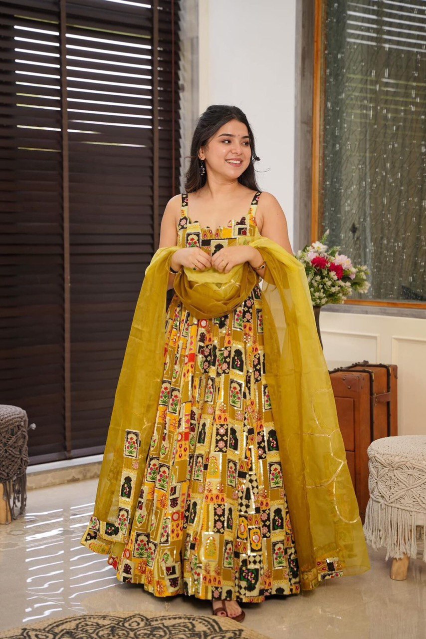 Diya's New Design Printed Anarkali Suit Set .