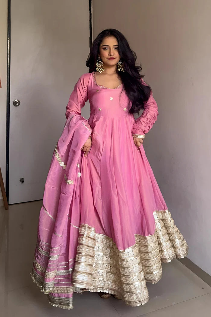Pink Vichitra Silk Anarkali Suit Set – aaniyaclothing